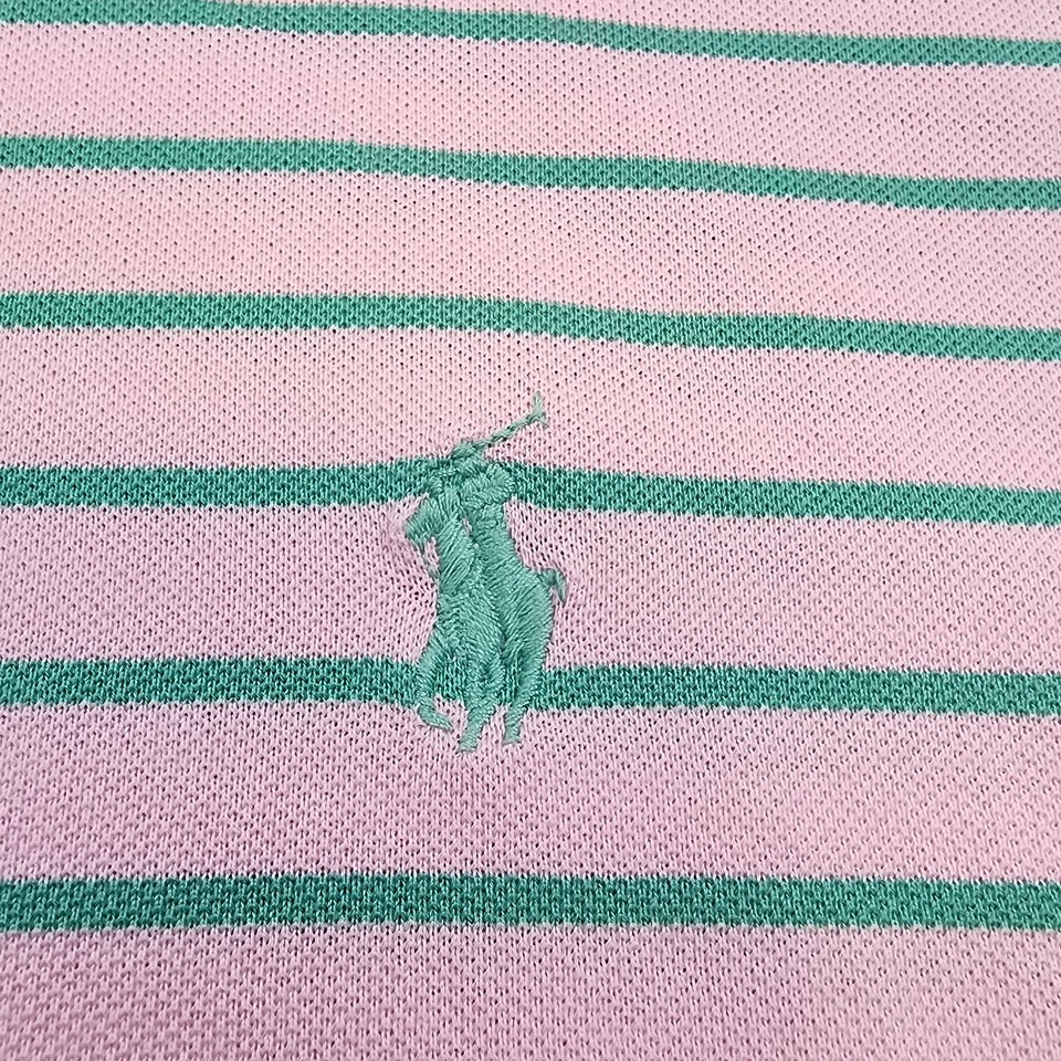 Ralph Lauren Polo Golf Shirt Mens Large Pink Green Stripe Short Sleeve