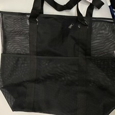 Beach Tote Bag Mesh Black 16x14x8" Large Size 4 Pockets Picnic Summer Swimming