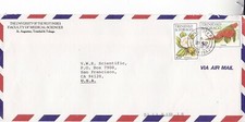 1990 Trinidad & Tobago #396f,#404f on cover, Univerity to San Fran CA; birds  *d