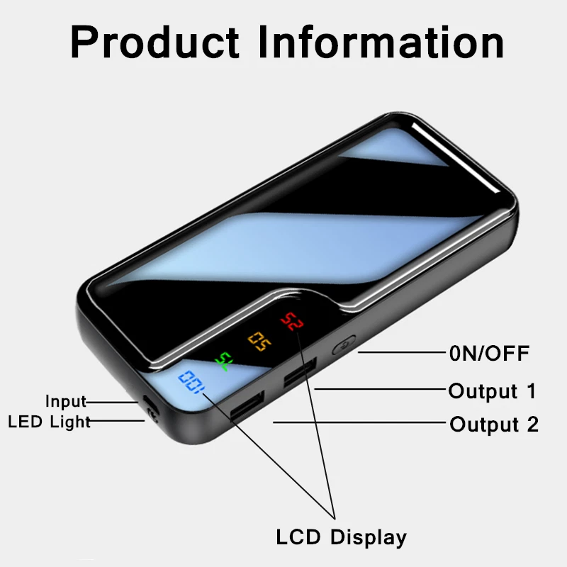 Banco de alimentación portátil cargador rápido 9000000 mAh paquete de baterías 2 USB para teléfono móvil Foto 2 de 4