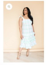 Green & White Sleeveless Gingham Plaid Tiered Ruffle Size Large NWT