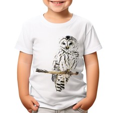 T-shirt gufo barrato stilizzata ispirata alla natura ragazzi ragazze design bambini magliette #T490