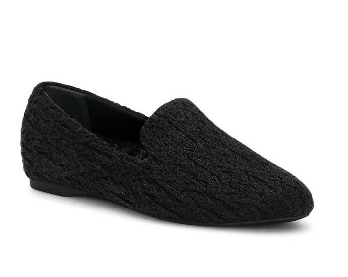 Women's Birdies Faux Fur Lined Starling Cable Knit Shoes Slippers Size 6.5 Black
