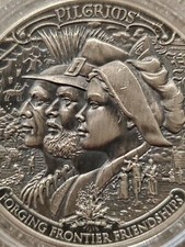 2020 Frontiers 1 oz .999 Silver Pilgrims 1st Mayflower Thanksgiving Antiqued 108.99 per troy oz