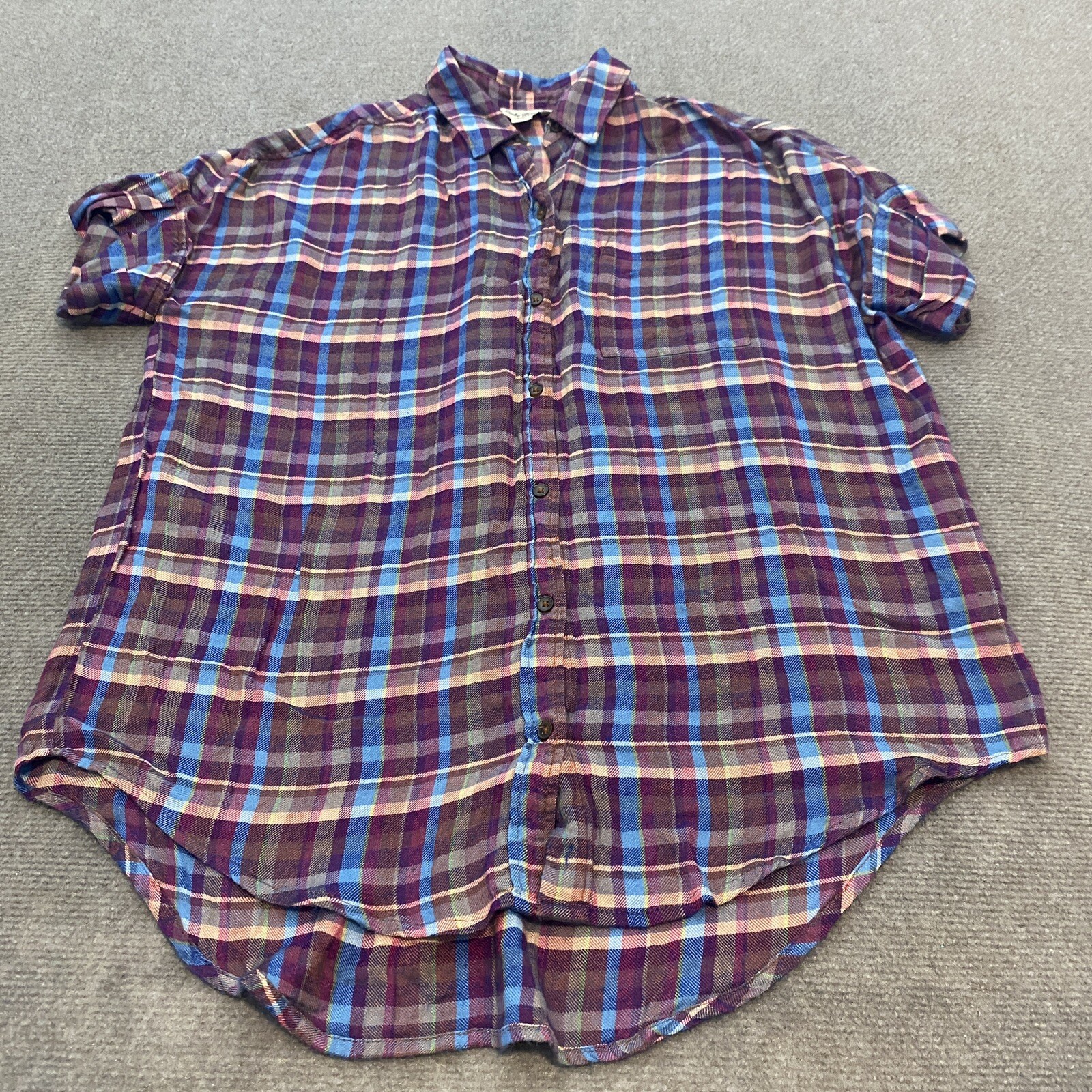 Lucky Brand Womens Plaid Flannel Short Sleeve Shirt Size XS Rayon Super Soft