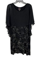 JM Studio Dress Womens 6 Black Gold Paisley Shimmer Sheer Overlay Party Formal