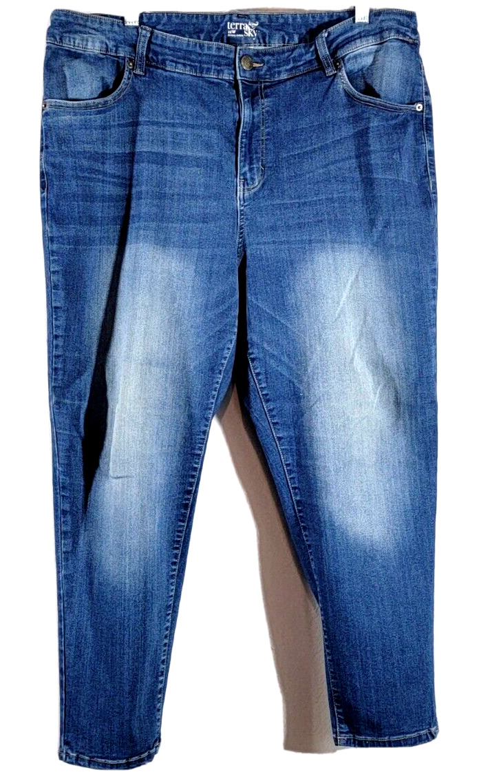 Terra & Sky Women 22W Blue Denim Jeans Skinny Ankle Pants Pockets