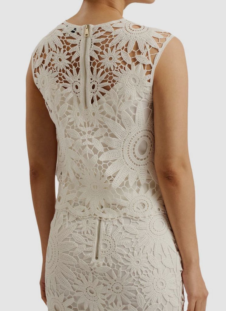 Ted Baker Women's Ivory Lined Sleeveless Cotton Crochet Top Size 1 image 2