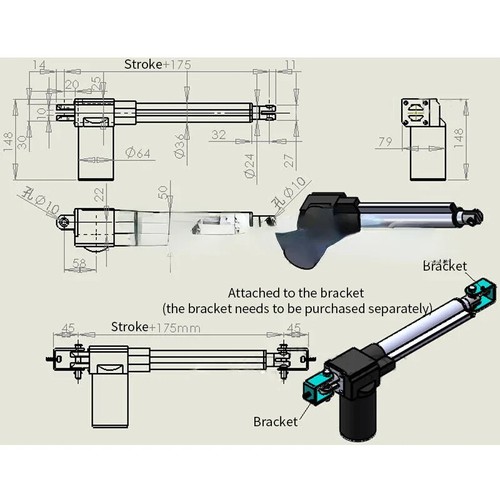 Attuatore Tipo L 24V Corsa 50-300mm Motore Letto Infermieristico Motore Attuatore Elettrico - Foto 4 di 25