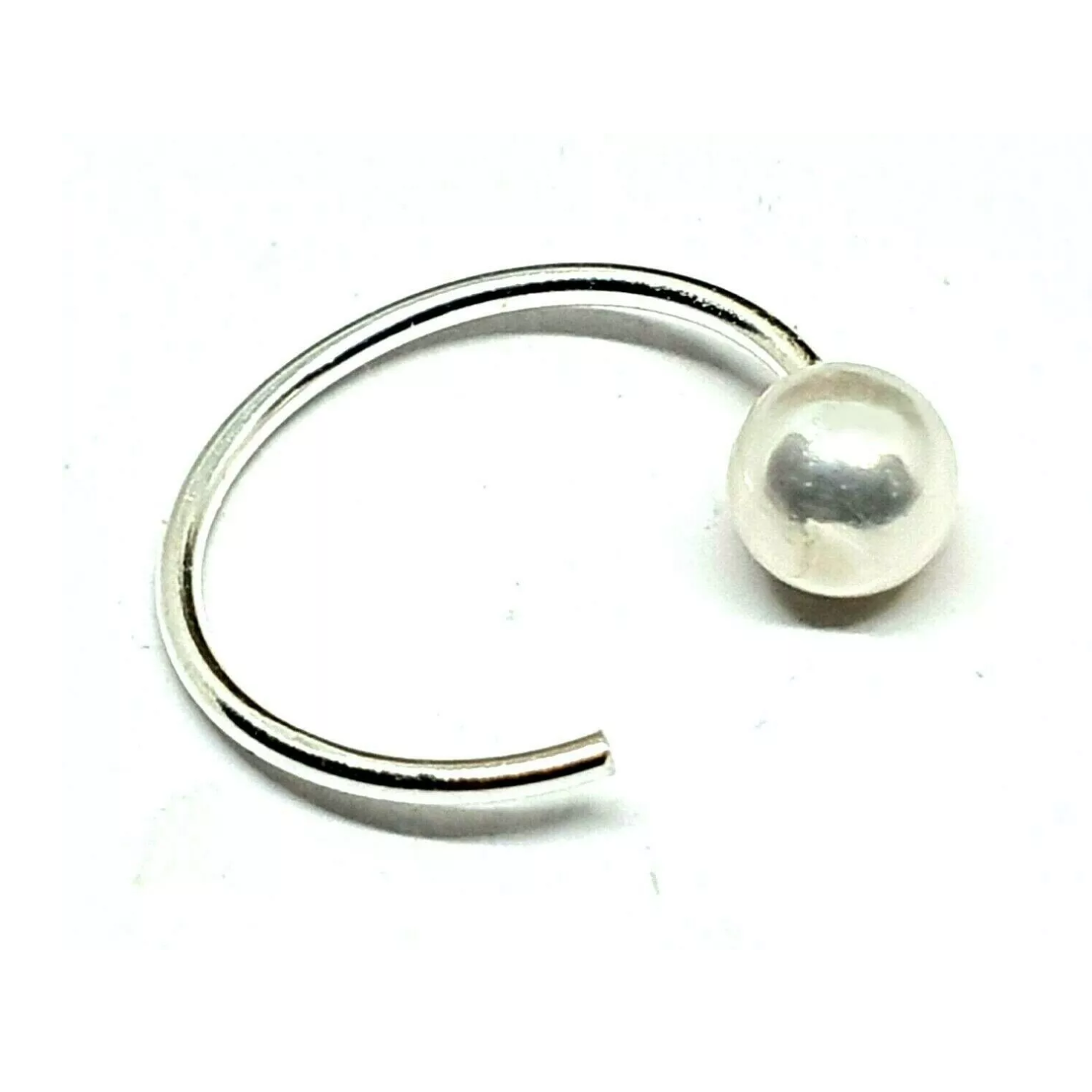 Nose Ring Pearl Pull Thru 20g (0.8mm) 925 Silver Piercing Pull Through Jewellery