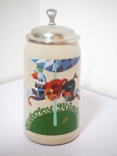 Boccale originale Oktoberfest anno 1990 Monaco 1L coperchio in latta gres boccale birra