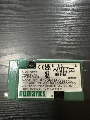 Numatics 081SA400K000030 150 PSIG-Air Max Oper. Pressure 48537DH Solenoid Valve