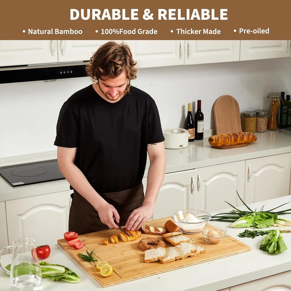 Tábua de cortar bambu extra grande 30" x 21" e tampa superior de fogão - Imagem 4 de 4