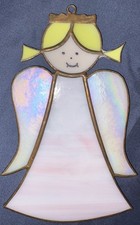 Vintage Stained Glass Angel In Pink Sun-Catcher Window Hanger 7  Tall