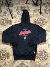 Cleveland Indians Hoodie Mens Small Blue MLB Baseball Majestic Therma Pullover