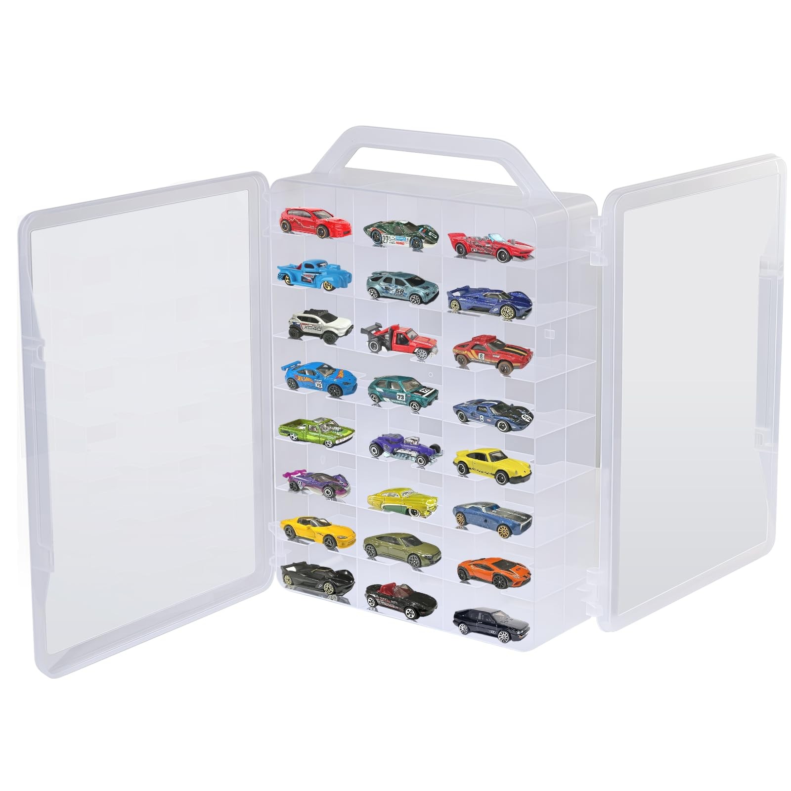 Double-Sided Storage Case for 1/64 Scale Toy Cars, Holds 46 Vehicles, 1 Pack