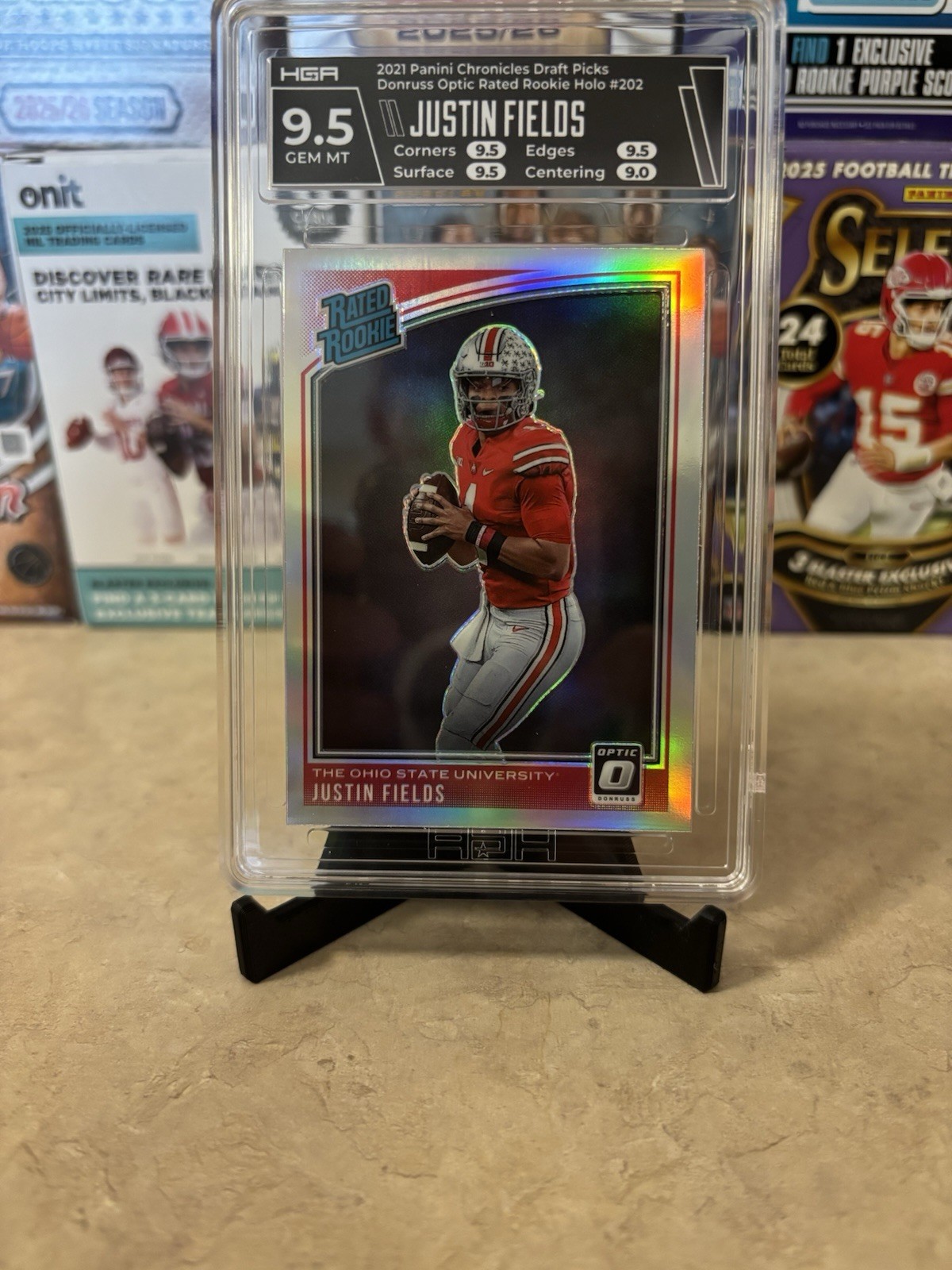 Panini 2021 Chronicles Draft Picks Donruss Rated Rookie Holo #202 Fields HGA 9.5