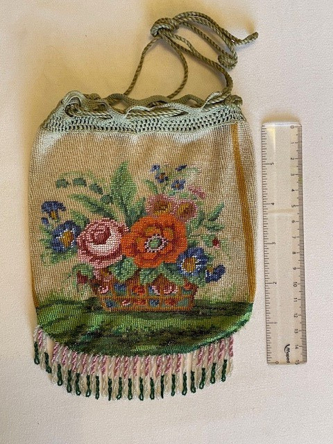 Antique Floral Pattern Beaded Drawstring Bag, Exc… - image 2
