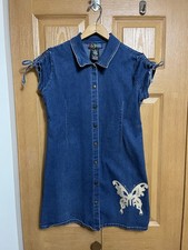Niñas Vestido Denim Apliques Mariposa Y2K Jean Camisa Vestido Juvenil 14 Grande Modesto