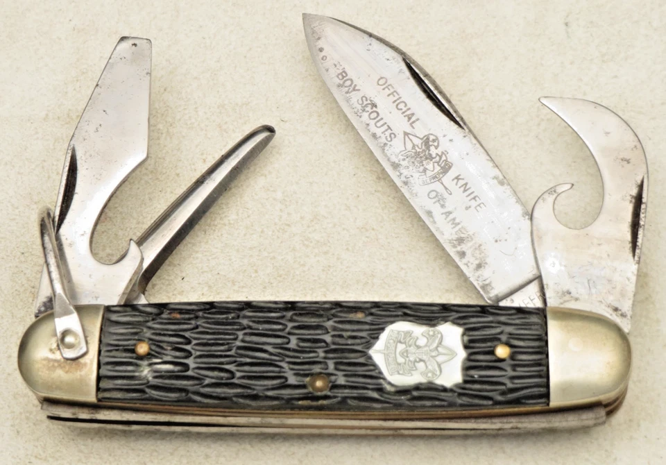 Vintage IMPERIAL Official BSA Scout Knife - Jigged Black Handles 1950's to 60's - Image 2 of 4