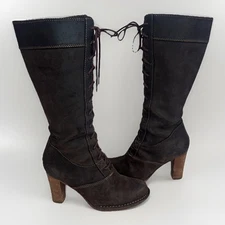 FRYE Villager Lace Up Espresso Brown Leather Heeled Boots US Womens Size 6.5