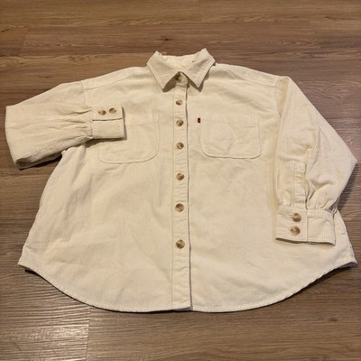 Levi's Orion Corduroy Overshirt Women s Large Cream White Button Up Shacket EUC