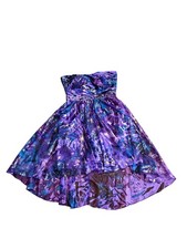 2010s Purple festival Strapless Prom Dress Watercolor Print Rhinestone Size 5/6