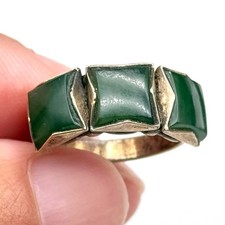 Vintage Green Jade Sterling Silver Ring Size 5