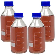 1000ml Glass Round Media Storage Bottles with GL45 Screw Cap, Borosilicate Gl...