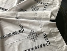 Antique Vintage White Handmade Pulled Threadwork Lace Tablecloth 35X35in