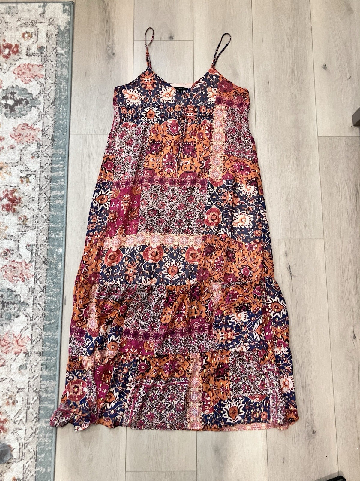 Boho Flowy Patchwork Print Tiered Maxi Dress Sz X… - image 2