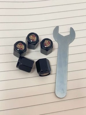 Valve Stem Cap Zinc Alloy Valve Caps with Wrench, 5-Piece Set (for Porsche)