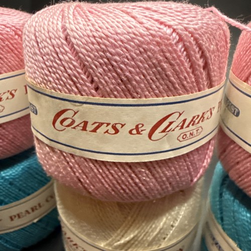 6 ROLLS OF 50 YDS COATS & CLARK'S PEARL COTTON PINK, Blue, White SIZE 5 THREAD - Picture 2 of 6
