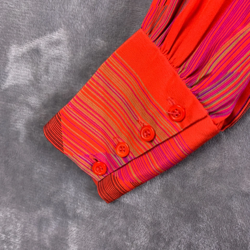 Camisa de seda plisada abstracta a rayas puño alto cuello chino vintage años 80 (316) Foto 4 de 4