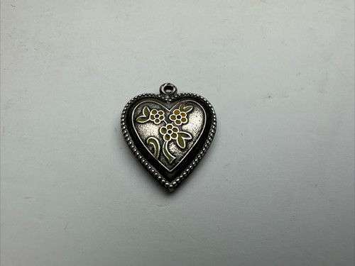 Vintage Sterling Silver Heart Charm 3 Flowers And Beaded Edge - Bild 7 von 9