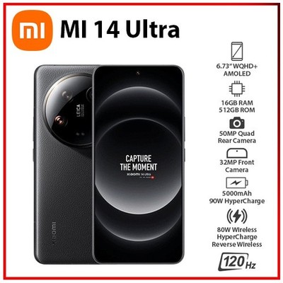NEW Xiaomi 14 Ultra 5G 16GB+512GB BLACK Dual SIM Unlocked Android Mobile Phone