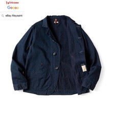 25AW JAPANESE-STYLE CANVAS COAT JACKET BLUE BUTTON COLLAR CAPITAL WORK JACKET
