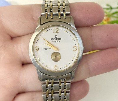 Vintage Swiss Accurate Legato 22k Gold Luxury Sapphire Crystal Men s Sleek Watch