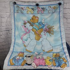 VTG Horse Teddy Bear Animal Friends Puffy Baby Blanket Comforter Crib Bedding
