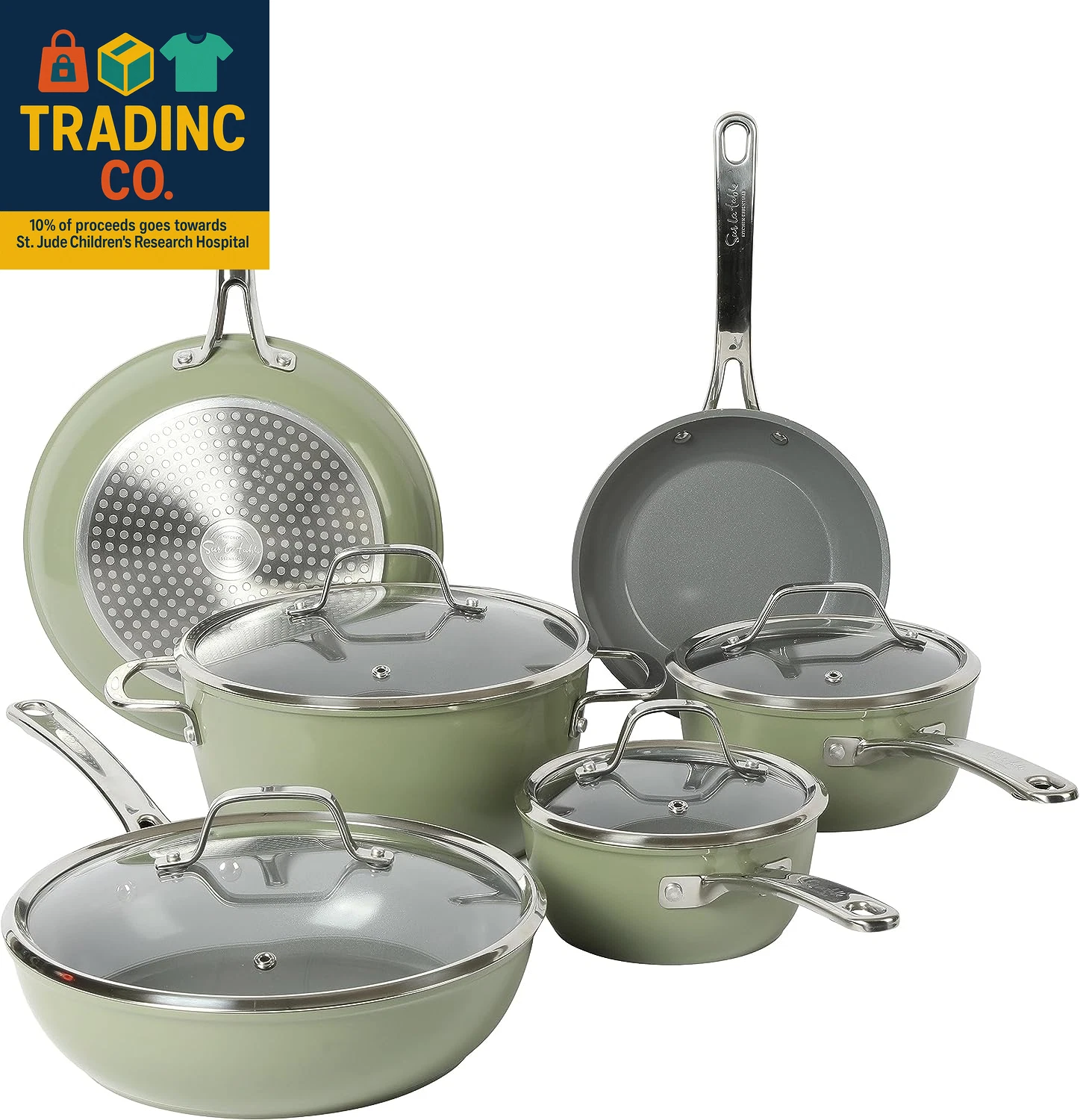 Kitchen Essentials 10 Piece PFA Free Non-Toxic Titanium Ceramic Nonstick Interio