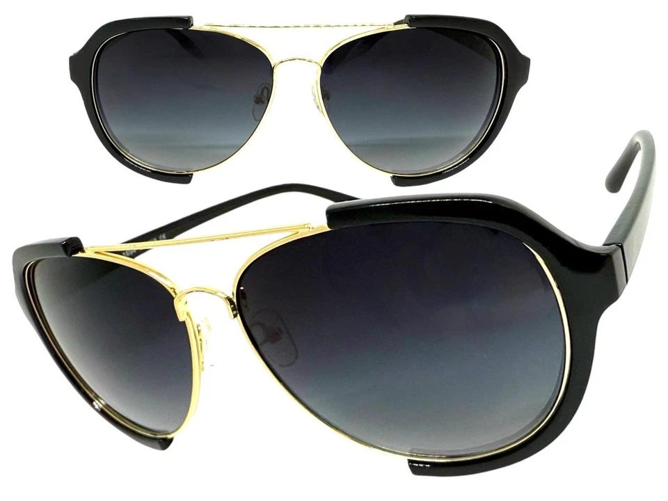 Clásico Vintage Estilo Retro Fiesta Raver Beach Club GAFAS DE SOL Marco Negro y Dorado Foto 2 de 4