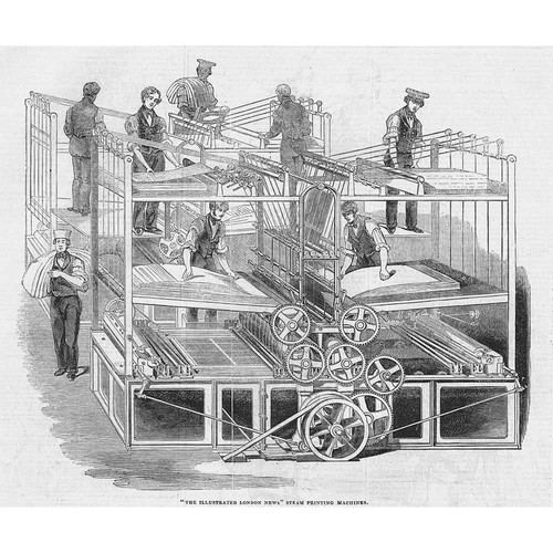 Illustrated London News Steam Printing Machines - Antique Print 1843