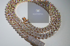 GRA VVS Moissanite Cuban Link Chain 8-10MM Rose Gold .925 Silver Passes Tester