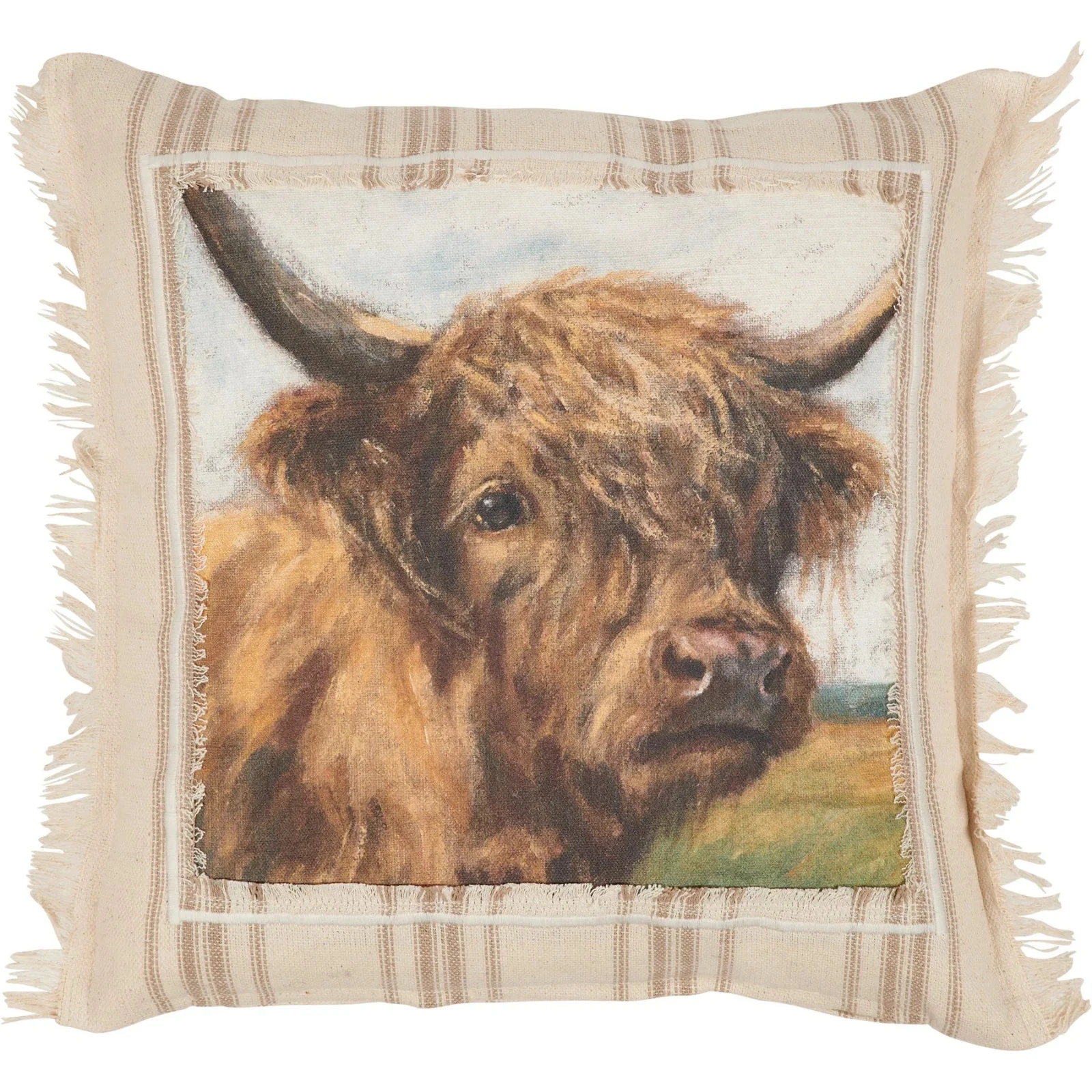 Primitives by Kathy Highland Cow Decorative Pillow Square 14" x 14" NWT