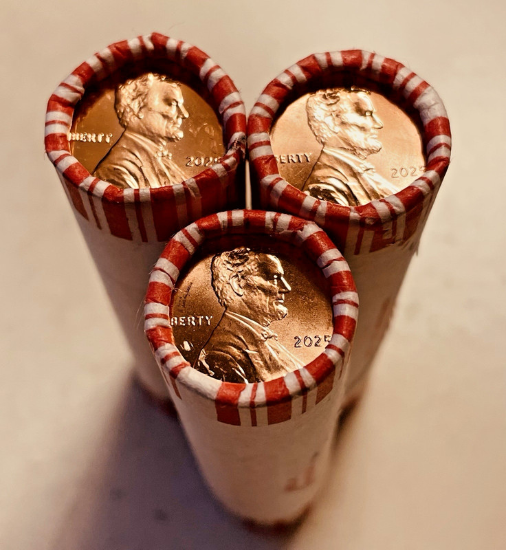 2025 Philadelphia Mint, Lincoln Shield Cent 3 Rolls. Bank-Rolled. Uncirculated.