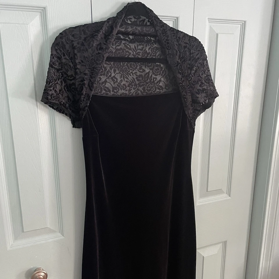 Vtg Y2K 90s My Michelle Black Velvet Burnout Maxi Dress Large Whimsigoth Witchy - Image 3 of 4