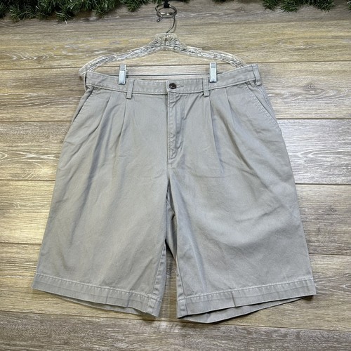 Lands End Shorts Size 32 Men’s Gray Chino, Pleated, Pockets, 11” Inseam