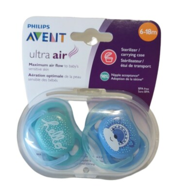 Philips AVENT Ultra Air 2 Orthodontic Pacifier 6-18m & Sterilizer Carrying Case