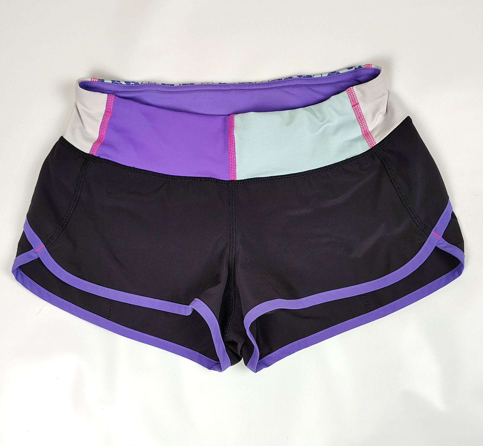 Lululemon Run Speed Shorts Size 2 Black Floral with Color Block Waistband