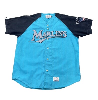 Vintage 90s Florida Marlins Teal Jersey Pinstripe Mirage MLB Miami